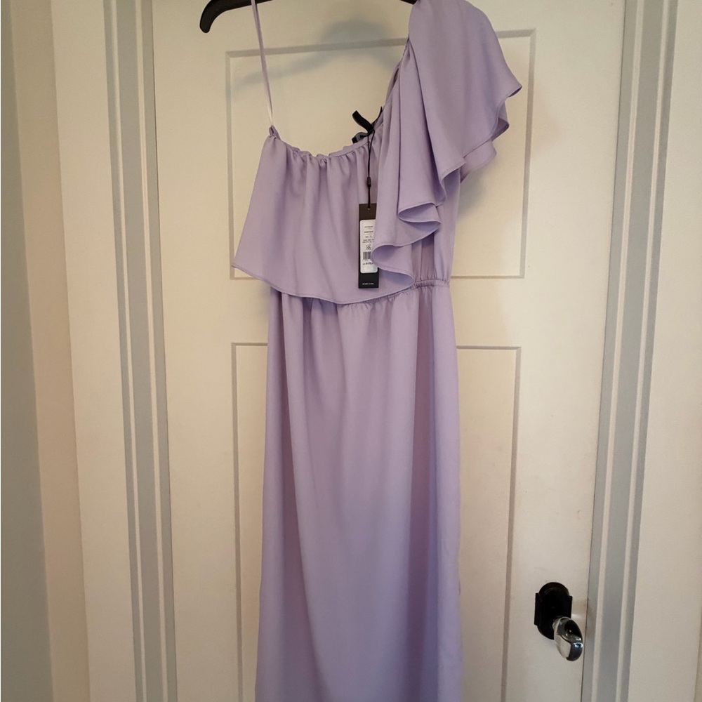 BCBGMaxAzria Lavender One-Shoulder Ruffle Maxi Dress